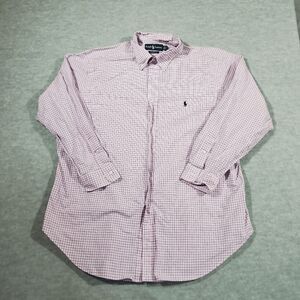 Ralph Lauren Shirt Mens 17.5 Pink Check Dress Classic Fit Collared Button Down